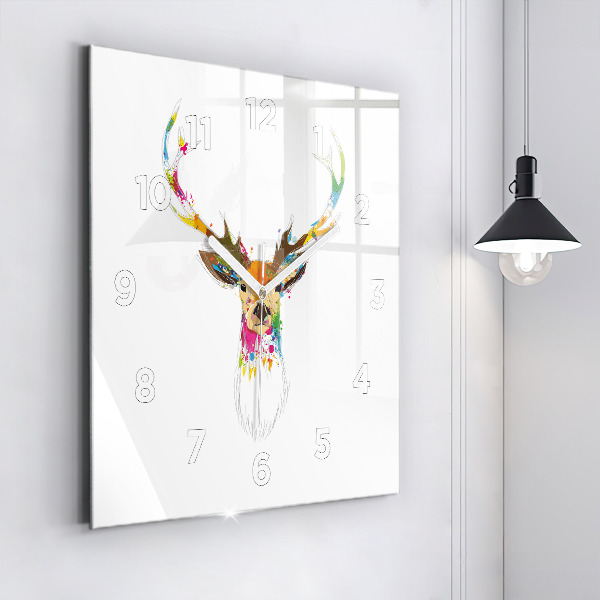 Square wall clock Colorful deer head