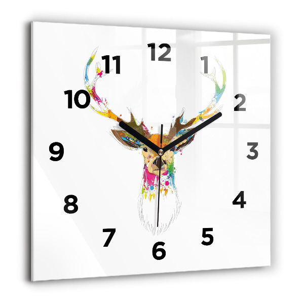 Square wall clock Colorful deer head