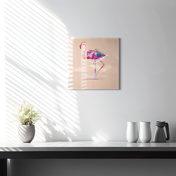 Square wall clock Flamingo illustration