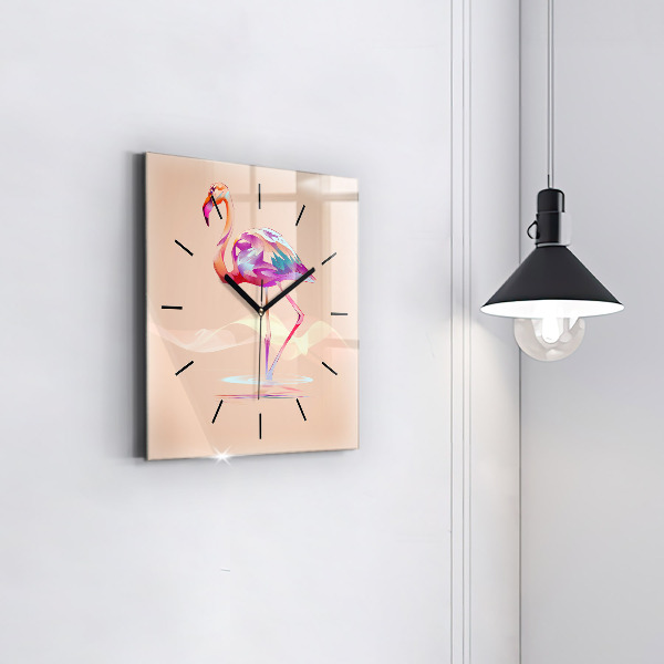 Square wall clock Flamingo illustration