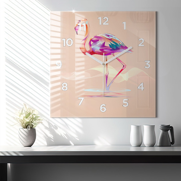 Square wall clock Flamingo illustration