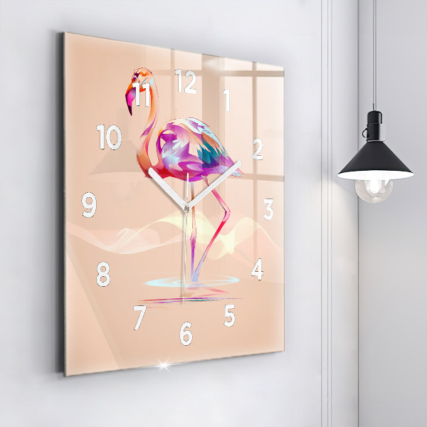 Square wall clock Flamingo illustration
