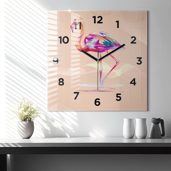 Square wall clock Flamingo illustration