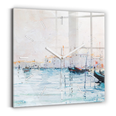 Square wall clock Oil painting yacht sea