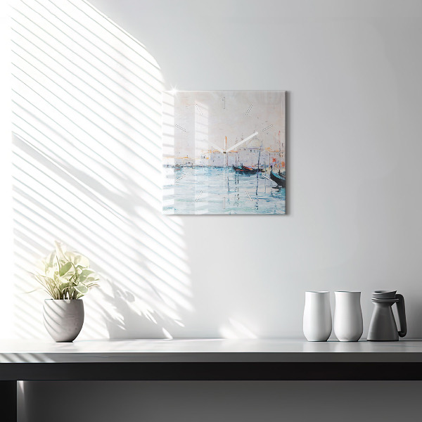 Square wall clock Oil painting yacht sea