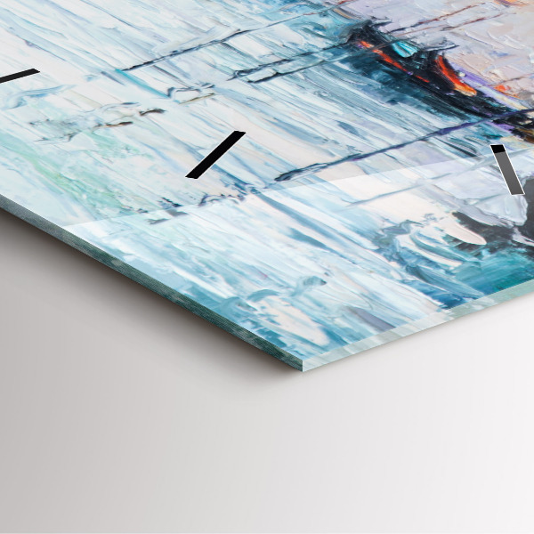 Square wall clock Oil painting yacht sea
