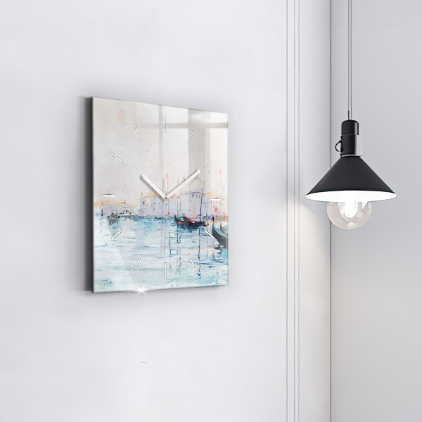 Square wall clock Oil painting yacht sea