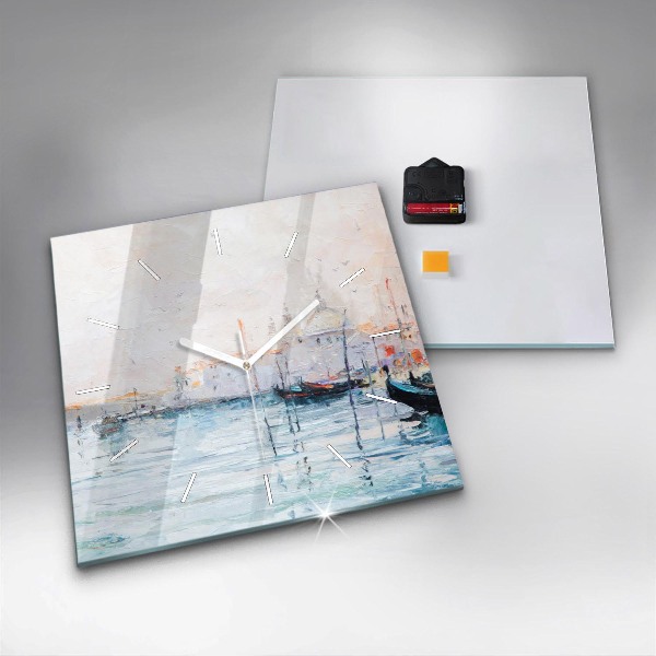 Square wall clock Oil painting yacht sea