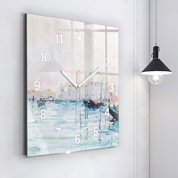 Square wall clock Oil painting yacht sea