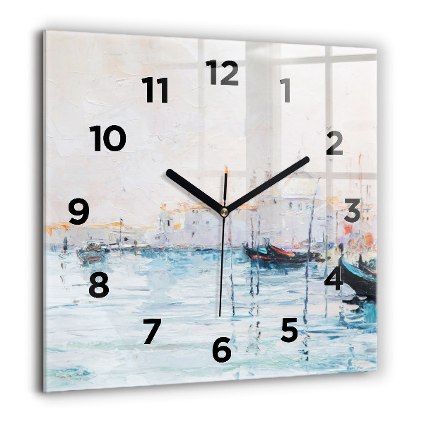 Square wall clock Oil painting yacht sea