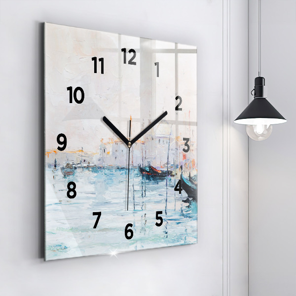Square wall clock Oil painting yacht sea