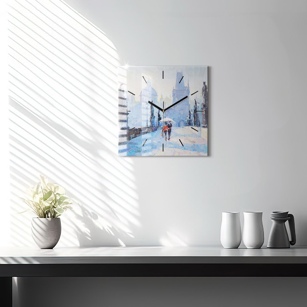 Square wall clock Oil art
