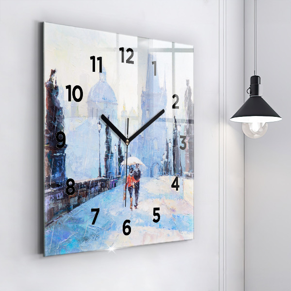 Square wall clock Oil art