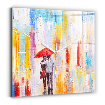 Square wall clock Couple in the rain