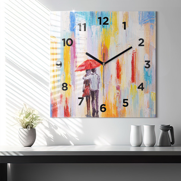 Square wall clock Couple in the rain