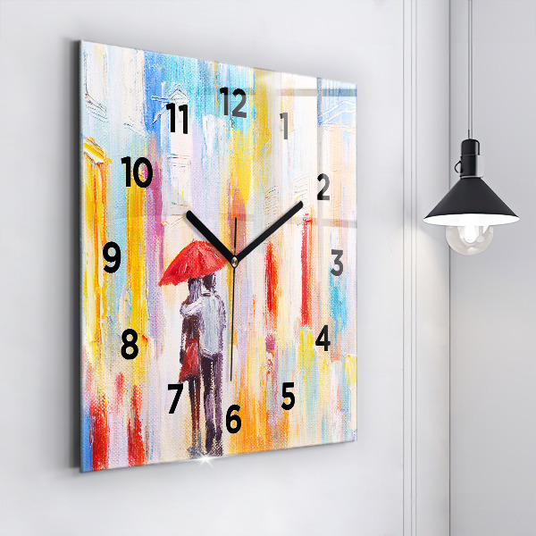 Square wall clock Couple in the rain