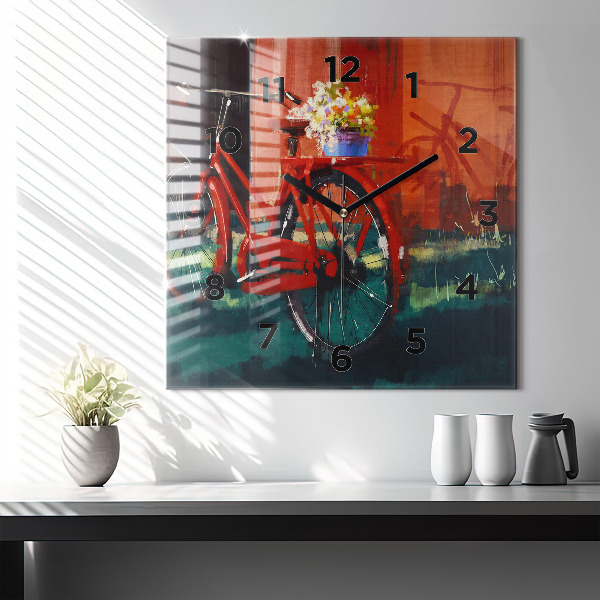 Square wall clock Painted bike