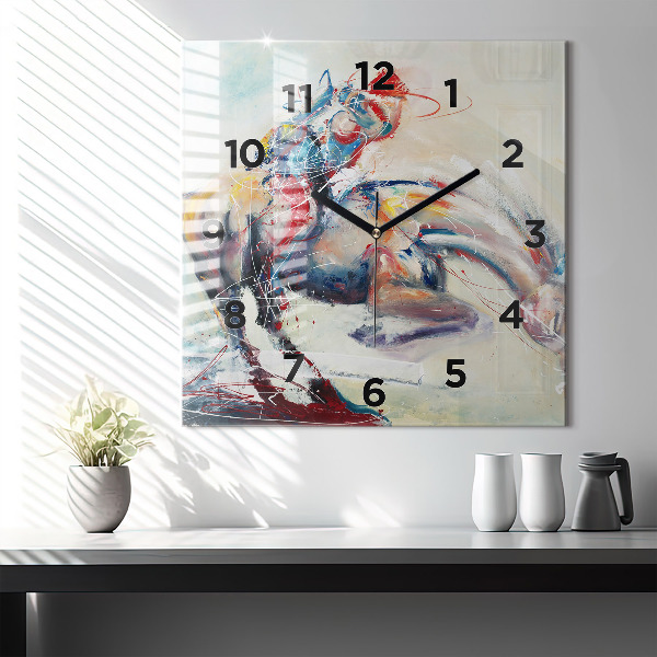 Square wall clock Illustration of galloping horses