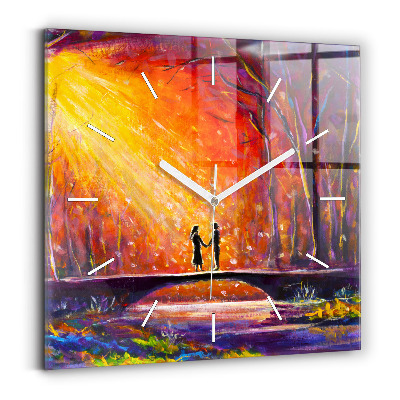 Square wall clock Couple in the forest