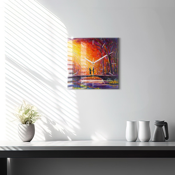 Square wall clock Couple in the forest