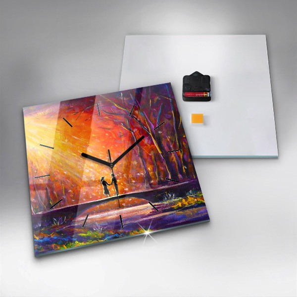 Square wall clock Couple in the forest