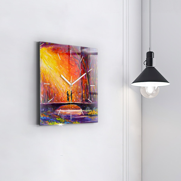 Square wall clock Couple in the forest