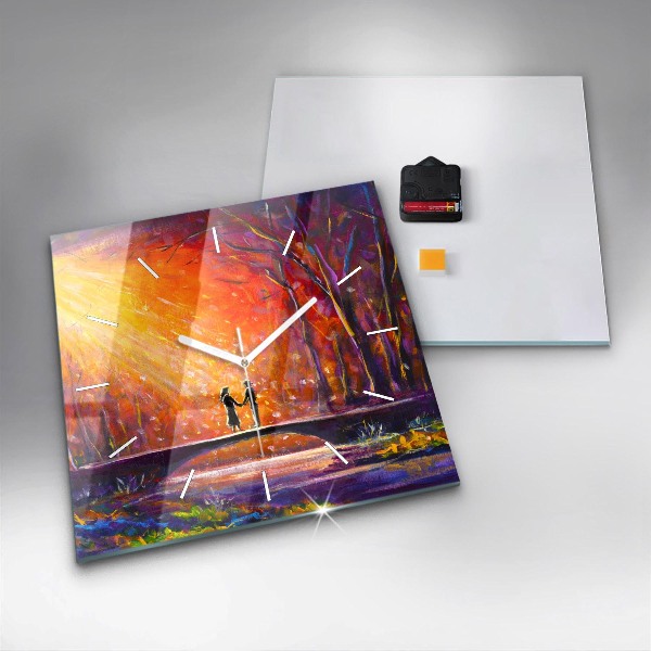 Square wall clock Couple in the forest