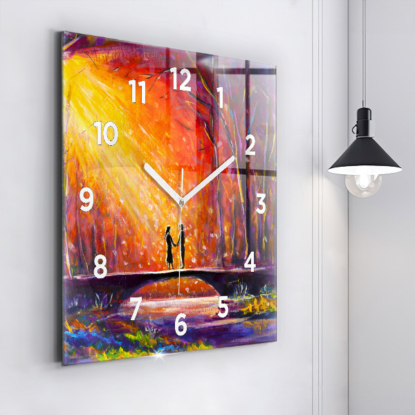 Square wall clock Couple in the forest