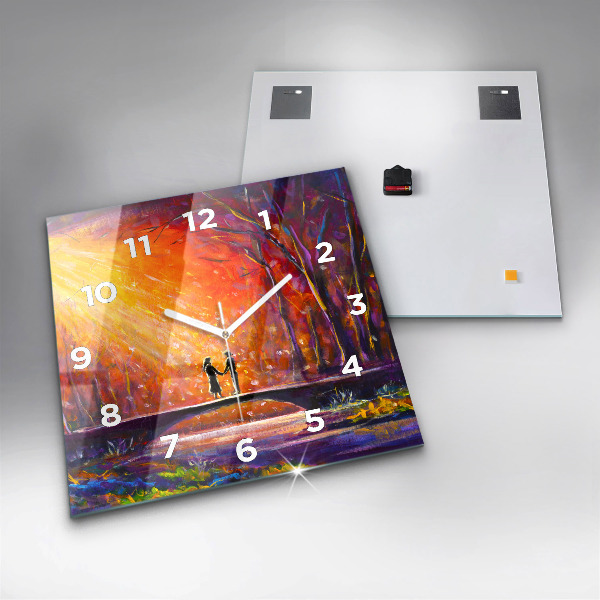 Square wall clock Couple in the forest