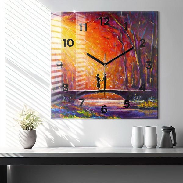 Square wall clock Couple in the forest