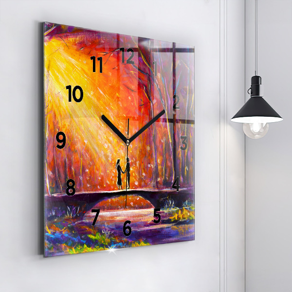 Square wall clock Couple in the forest