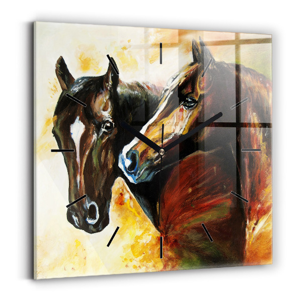 Square wall clock Two painted horses