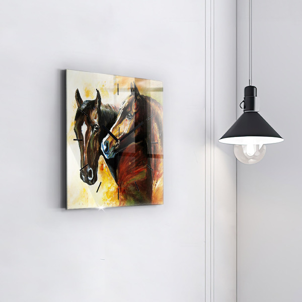 Square wall clock Two painted horses