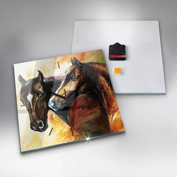 Square wall clock Two painted horses
