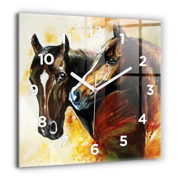 Square wall clock Two painted horses