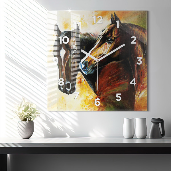 Square wall clock Two painted horses