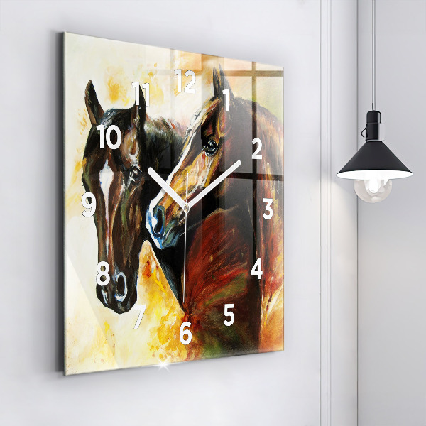 Square wall clock Two painted horses