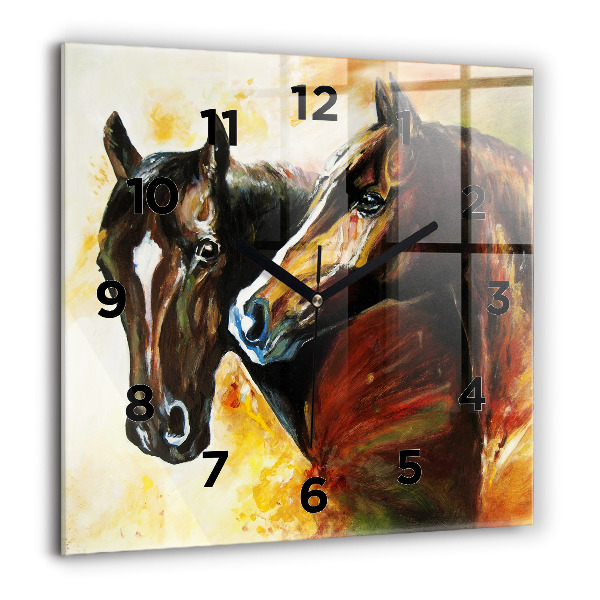 Square wall clock Two painted horses