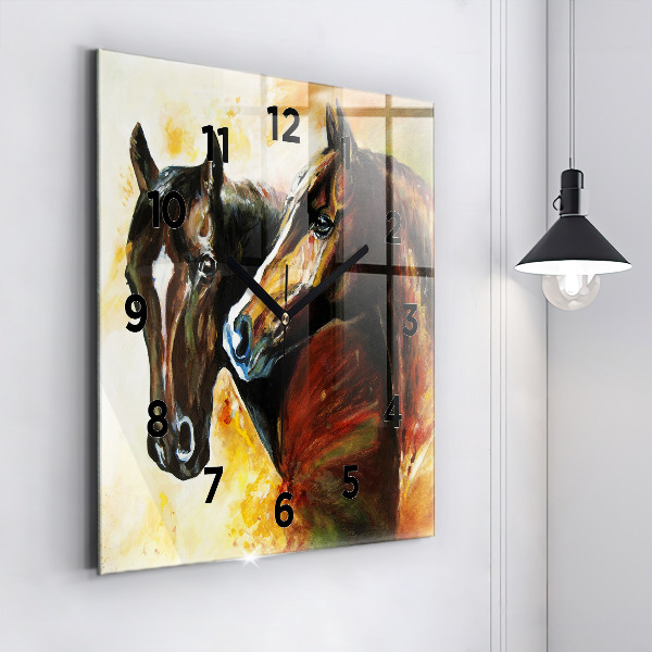 Square wall clock Two painted horses