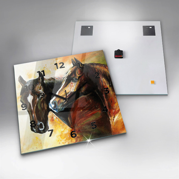 Square wall clock Two painted horses