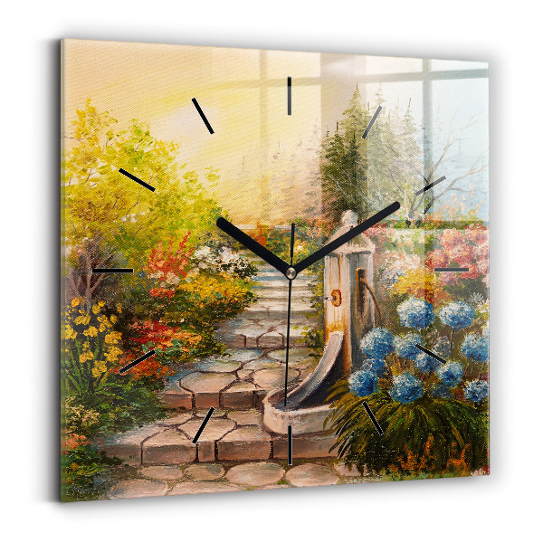 Square wall clock Oil composition in the forest
