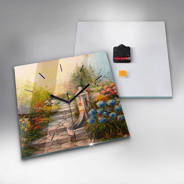 Square wall clock Oil composition in the forest
