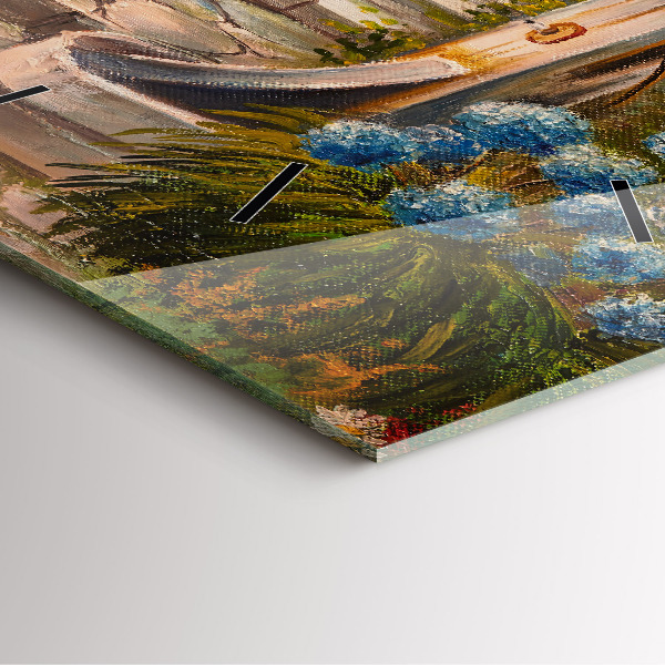 Square wall clock Oil composition in the forest