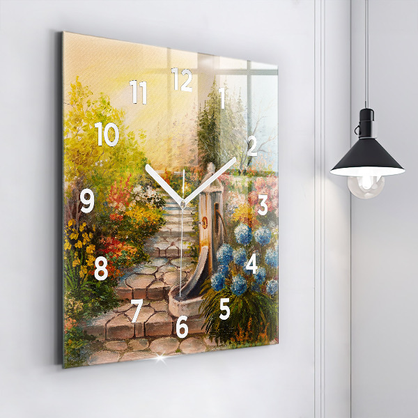 Square wall clock Oil composition in the forest