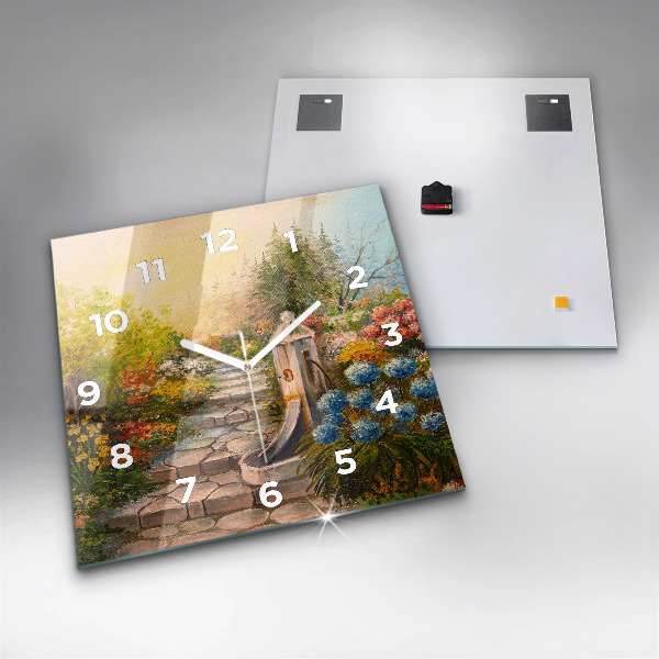 Square wall clock Oil composition in the forest