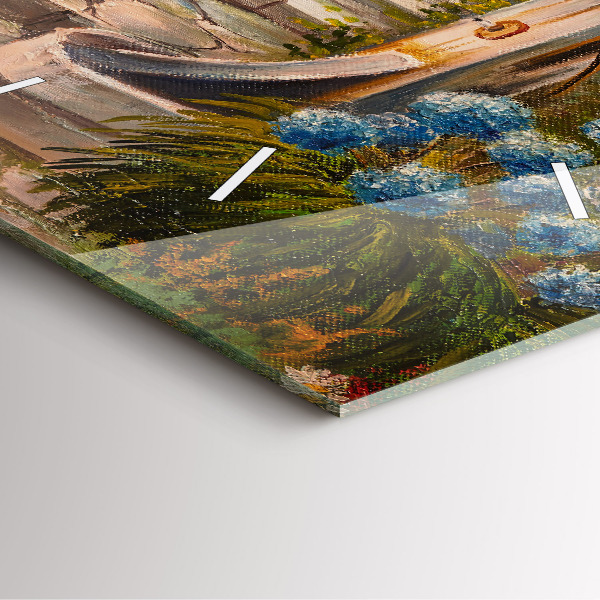 Square wall clock Oil composition in the forest