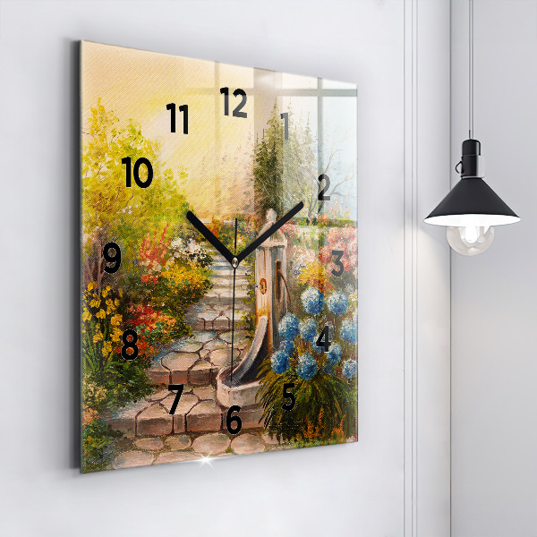 Square wall clock Oil composition in the forest