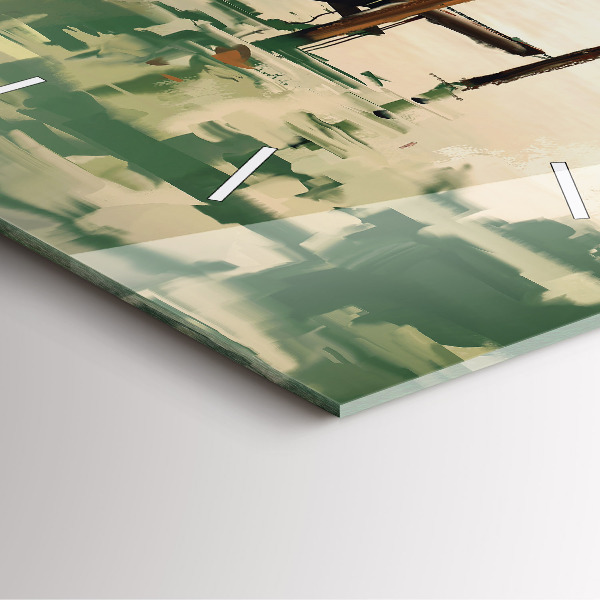 Square wall clock Fishing boats in the port