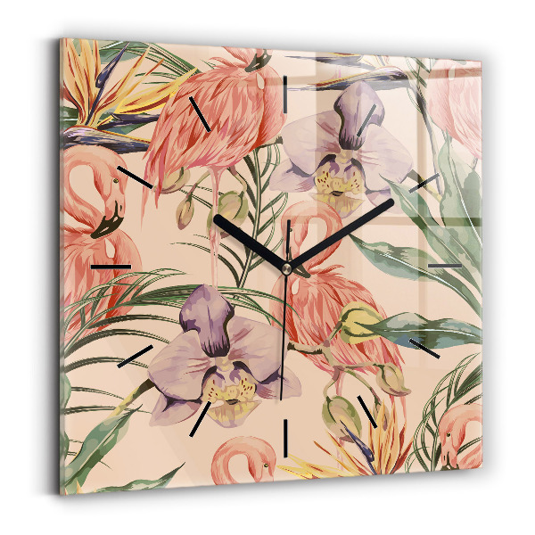 Square wall clock Tropical palm leaves
