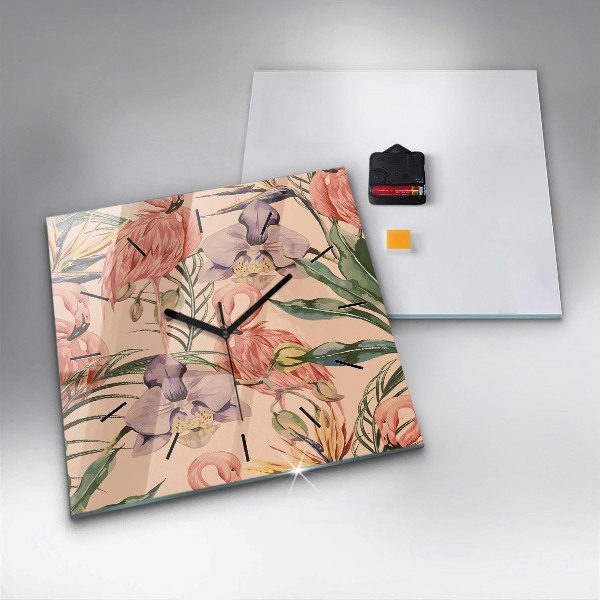 Square wall clock Tropical palm leaves